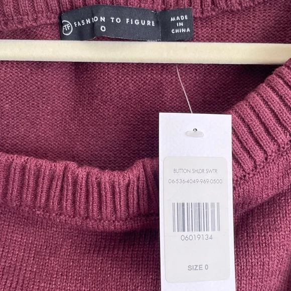 New Fashion to Figure Adrienne Off Shoulder Sweater button shoulder burgundy 0 - Picture 5 of 11